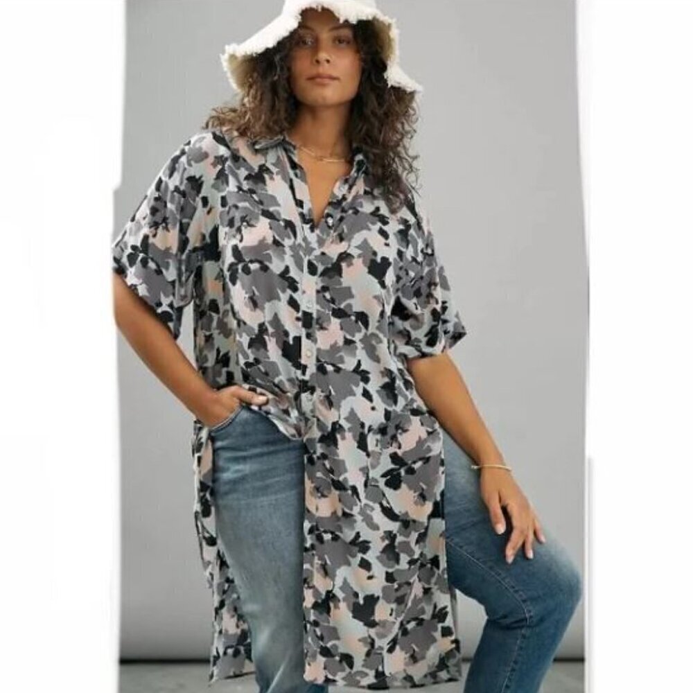 Anthropologie Maeve Rita Printed Tunic Blouse Lagenlook Boho Top Size Small